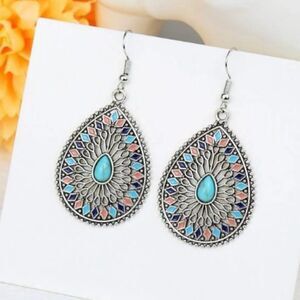 BOHEMIAN WATER DROP HOLLOW OUT DANGLE EARRINGS